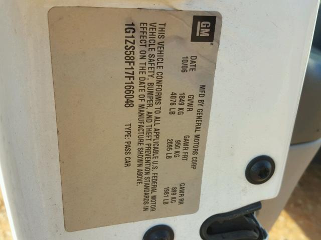 1G1ZS58F17F166048 - 2007 CHEVROLET MALIBU LS თეთრი ფოტო 10