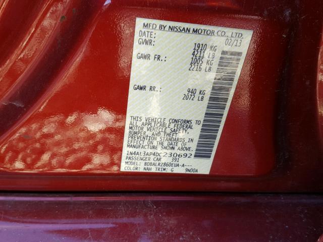 1N4AL3AP4DC230692 - 2013 NISSAN ALTIMA 2.5 RED photo 10