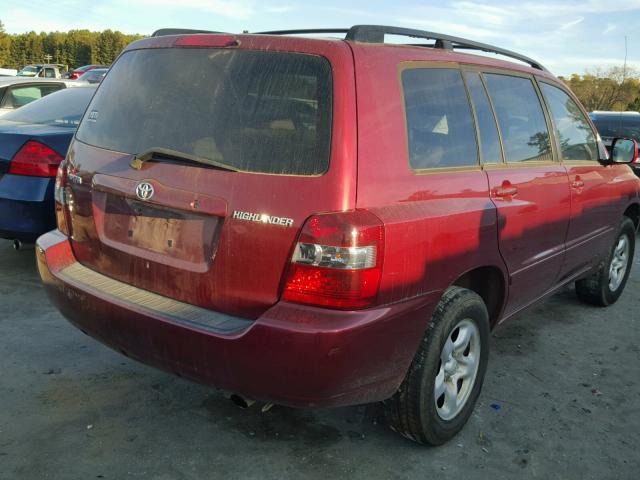 JTEGD21A250120228 - 2005 TOYOTA HIGHLANDER RED photo 4