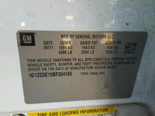 1G1ZC5E19BF384186 - 2011 CHEVROLET MALIBU 1LT 白色 照片 10