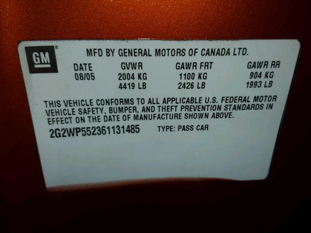 2G2WS522X41314818 - 2004 PONTIAC GRAND PRIX ORANGE photo 10