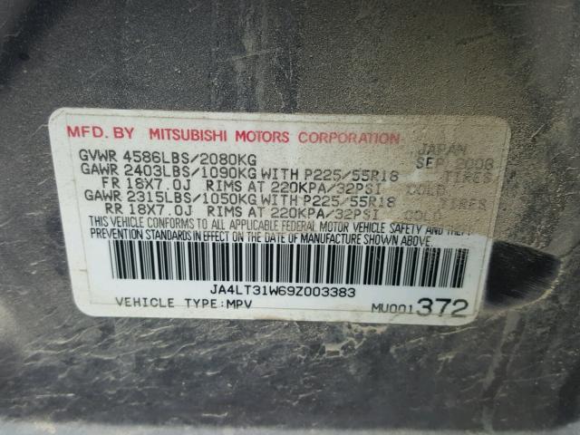 JA4LT31W69Z003383 - 2009 MITSUBISHI OUTLANDER GRAY photo 10