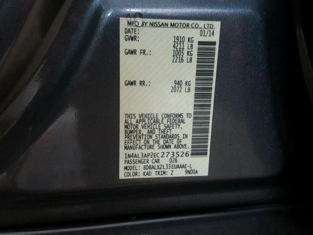 1N4AL3AP2EC273526 - 2014 NISSAN ALTIMA 2.5 GRAY photo 10