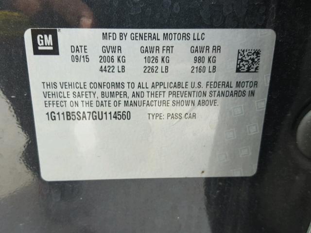 1G11B5SA7GU114560 - 2016 CHEVROLET MALIBU LIM 灰色 照片 10