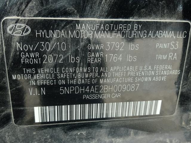 5NPDH4AE2BH009087 - 2011 HYUNDAI ELANTRA GL BLACK photo 10