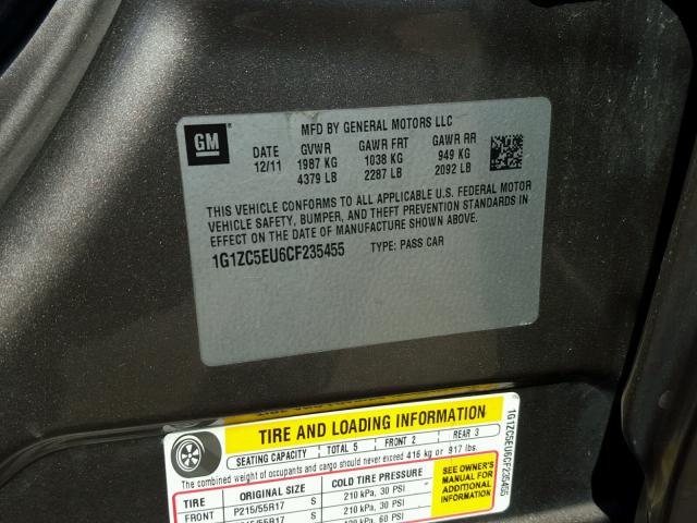 1G1ZC5EU6CF235455 - 2012 CHEVROLET MALIBU 1LT BROWN photo 10