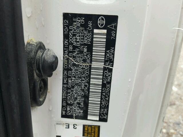 JTKJF5C70D3058261 - 2013 TOYOTA SCION TC 白色 照片 10