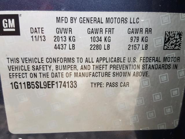 1G11B5SL9EF174133 - 2014 CHEVROLET MALIBU LS Mavi foto 10