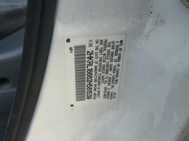 2HKRL18682H581539 - 2002 HONDA ODYSSEY EX WHITE photo 10