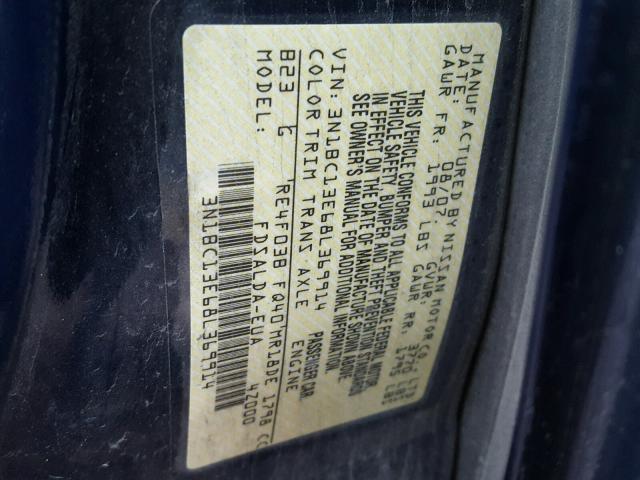 3N1BC13E68L369914 - 2008 NISSAN VERSA S BLUE photo 10