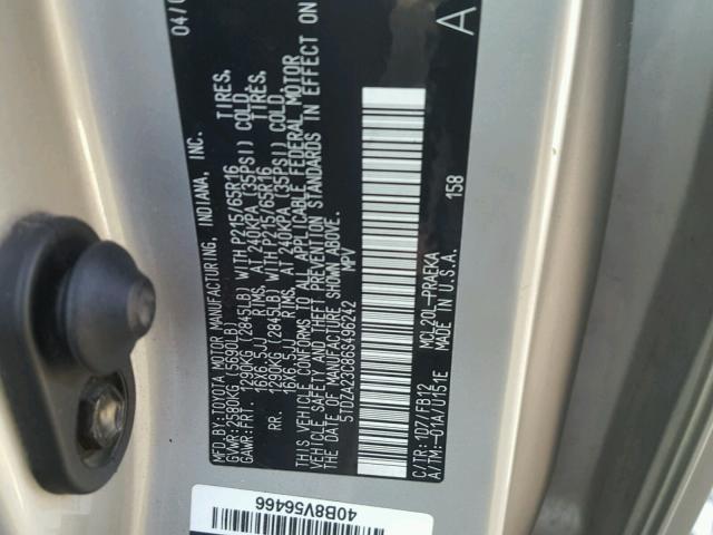 5TDZA23C86S496242 - 2006 TOYOTA SIENNA CE SILVER photo 10