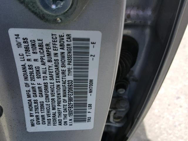 19XFB2F98FE206933 - 2015 HONDA CIVIC EXL 银色 照片 10