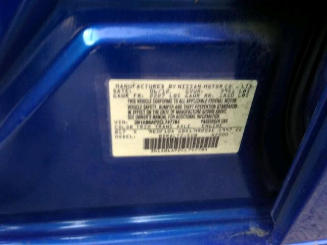 3N1AB6AP2CL747784 - 2012 NISSAN SENTRA 2.0 BLUE photo 9