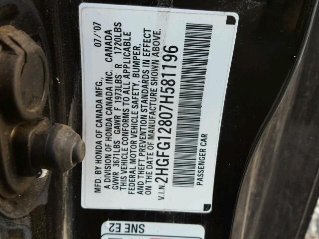 2HGFG12807H581196 - 2007 HONDA CIVIC EX BLACK photo 10