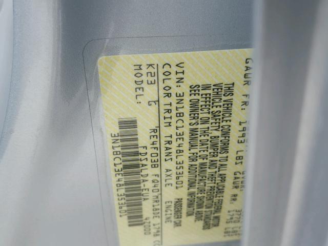 3N1BC13E48L353601 - 2008 NISSAN VERSA S GRAY photo 10