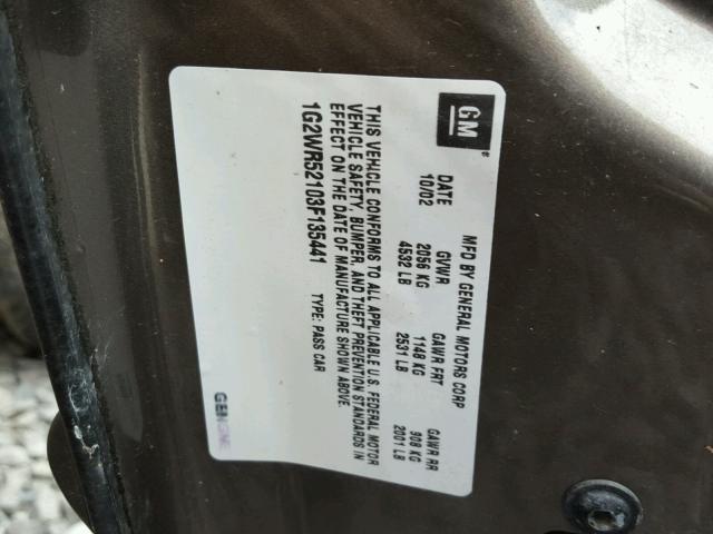 1G2WR52103F135441 - 2003 PONTIAC GRAND PRIX BROWN photo 10