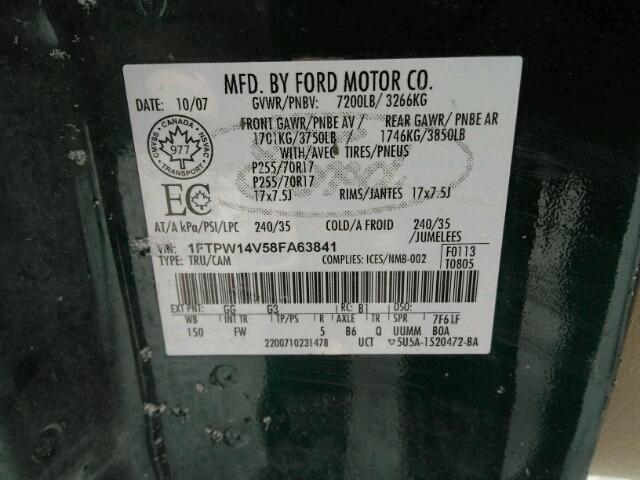 1FTPW14V58FA63841 - 2008 FORD F150 SUPER GREEN photo 9