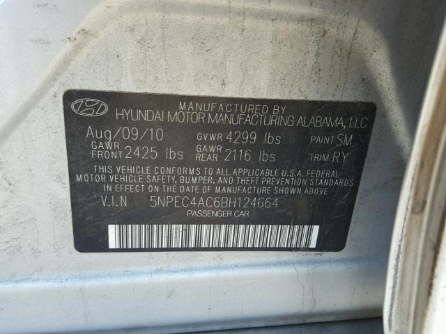 5NPEC4AC6BH124664 - 2011 HYUNDAI SONATA SE SILVER photo 10