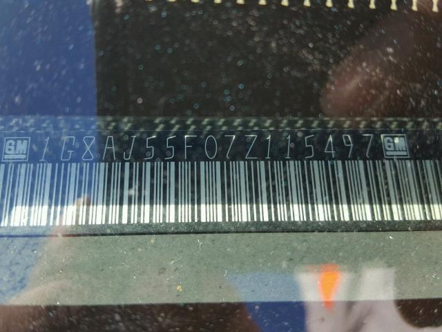 1G8AJ55F07Z115497 - 2007 SATURN ION LEVEL მწვანე ფოტო 10