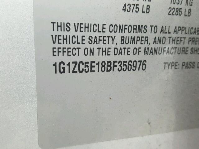 1G1ZC5E18BF356976 - 2011 CHEVROLET MALIBU 1LT 银色 照片 10