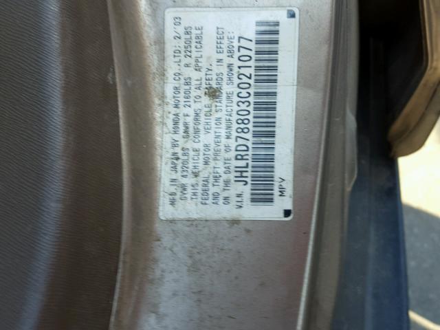 JHLRD78803C021077 - 2003 HONDA CR-V EX GOLD photo 10