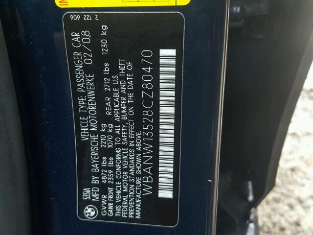 WBANW13528CZ80470 - 2008 BMW 535 I BLUE photo 10