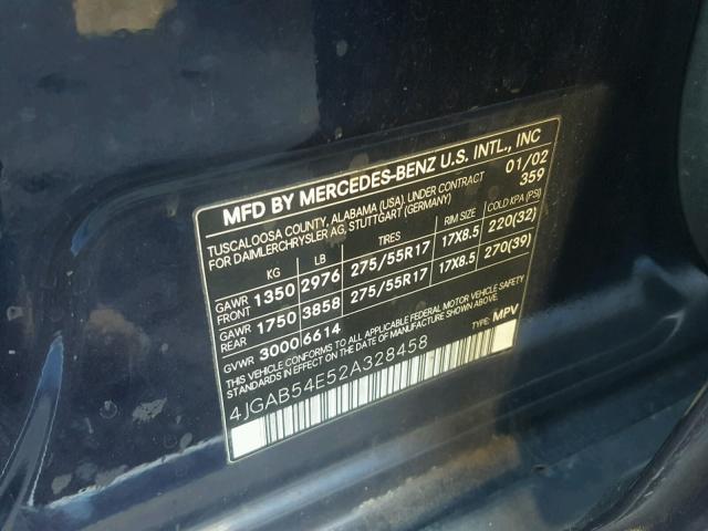 4JGAB54E52A328458 - 2002 MERCEDES-BENZ ML 320 BLUE photo 10