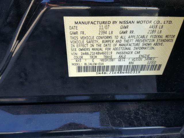 1N4BL21E48N460319 - 2008 NISSAN ALTIMA 3.5 BLACK photo 10