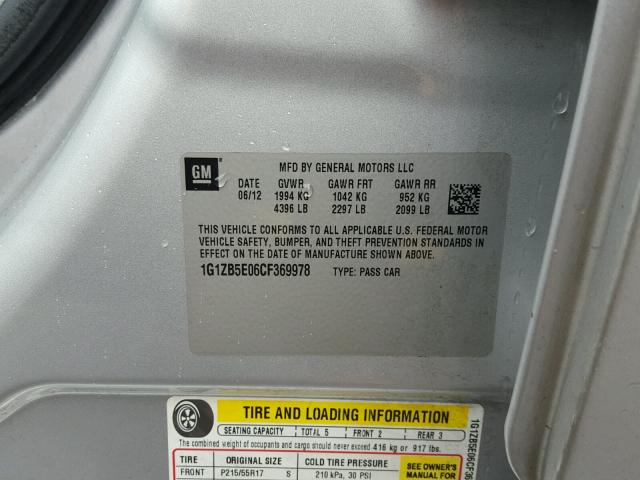 1G1ZB5E06CF369978 - 2012 CHEVROLET MALIBU LS Gümüş foto 10