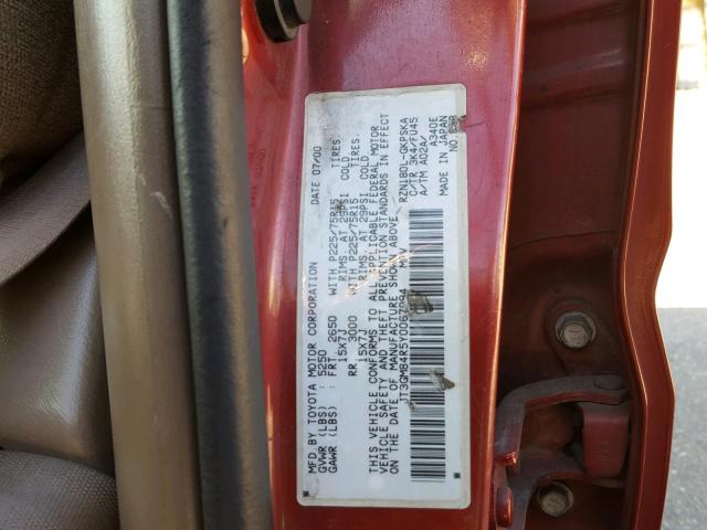 JT3GM84R5Y0067994 - 2000 TOYOTA 4RUNNER RED photo 10