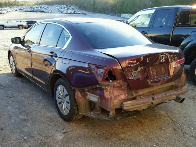 1HGCP2F35CA038670 - 2012 HONDA ACCORD LX BURGUNDY photo 3