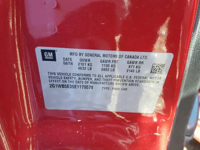 2G1WB5E35E1179578 - 2014 CHEVROLET IMPALA LIM RED photo 10