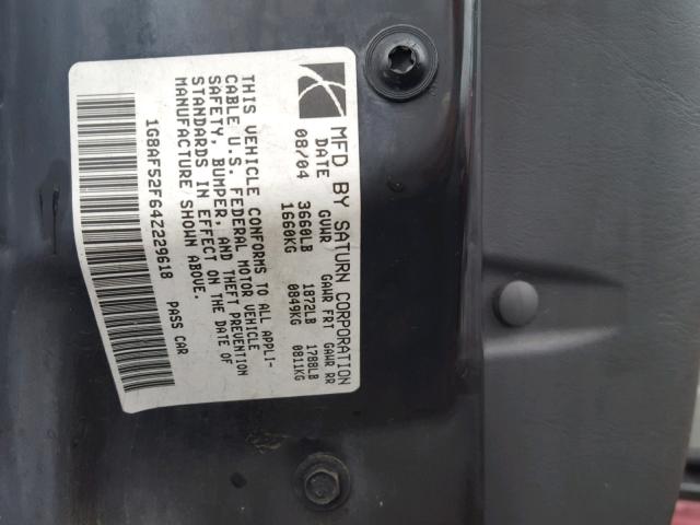 1G8AF52F64Z229618 - 2004 SATURN ION LEVEL RED photo 10