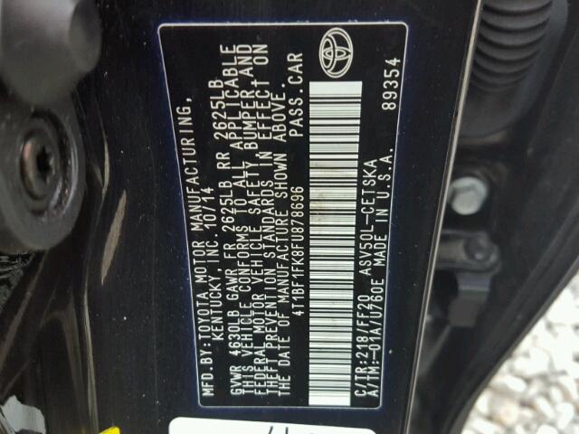 4T1BF1FK8FU878696 - 2015 TOYOTA CAMRY LE შავი ფოტო 10