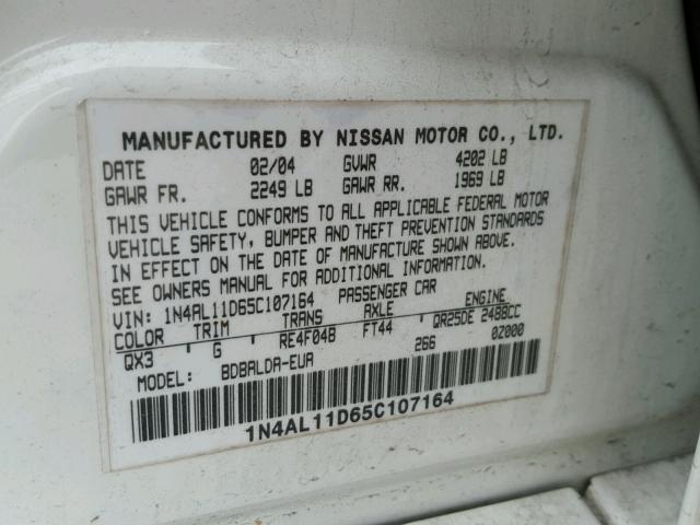 1N4AL11D65C107164 - 2005 NISSAN ALTIMA S WHITE photo 10