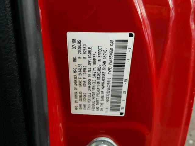 1HGCS12828A029913 - 2008 HONDA ACCORD EXL RED photo 10