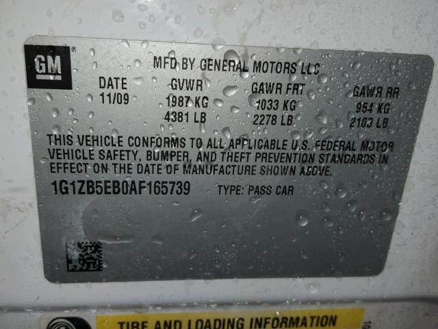 1G1ZB5EB0AF165739 - 2010 CHEVROLET MALIBU LS 白色 照片 10