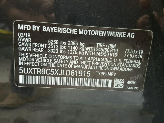 5UXTR9C5XJLD61915 - 2018 BMW X3 XDRIVEM GRAY photo 10