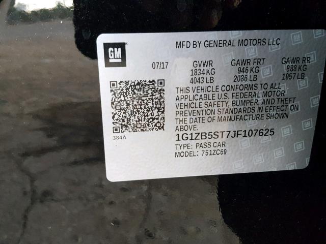 1G1ZB5ST7JF107625 - 2018 CHEVROLET MALIBU LS 黑色 照片 10