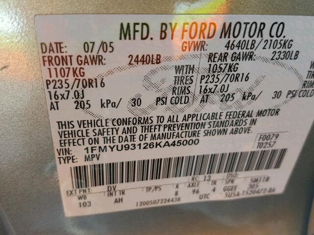 1FMYU93126KA45000 - 2006 FORD ESCAPE XLT GREEN photo 10