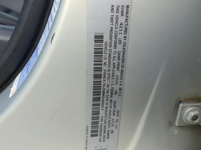 3VWDX7AJ9BM348857 - 2011 VOLKSWAGEN JETTA SE Gümüş foto 10