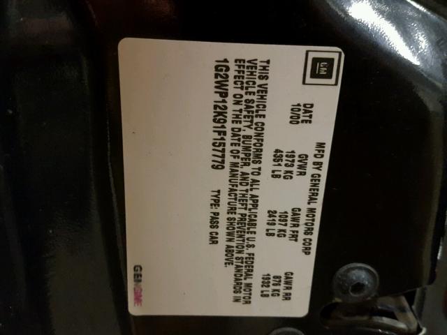 1G2WP12K91F157779 - 2001 PONTIAC GRAND PRIX BLACK photo 10