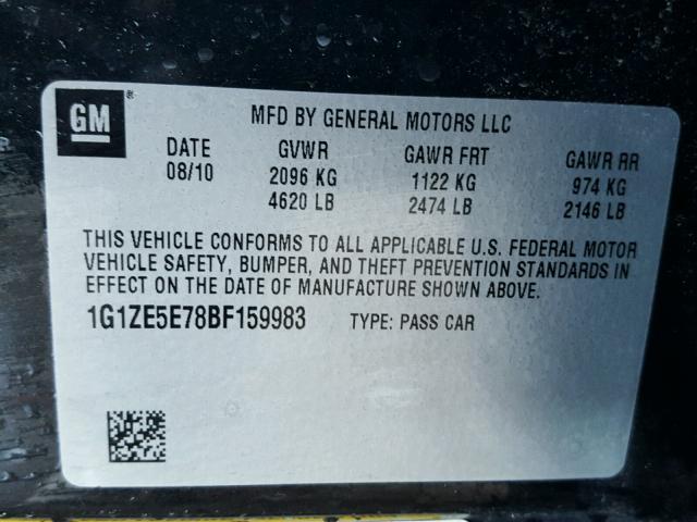 1G1ZE5E78BF159983 - 2011 CHEVROLET MALIBU LTZ CHARCOAL photo 10