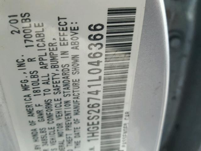 1HGES26741L046366 - 2001 HONDA CIVIC EX 灰色 照片 10