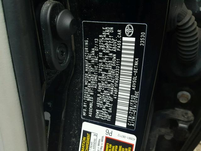 4T4BF1FK9DR333111 - 2013 TOYOTA CAMRY L BLACK photo 10