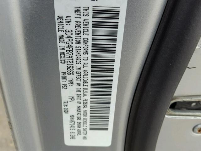 3D4PG4FB7AT216266 - 2010 DODGE JOURNEY SE SILVER photo 10