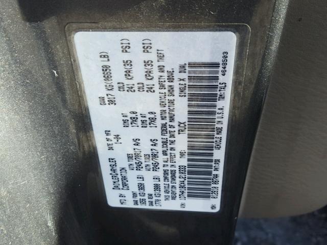 1D7HA18KX4J210333 - 2004 DODGE RAM 1500 S GRAY photo 10