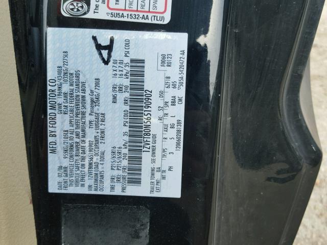 1ZVFT80N565190902 - 2006 FORD MUSTANG BLACK photo 10