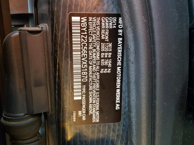 WBY1Z2C56EVX51870 - 2014 BMW I3 BEV SILVER photo 10