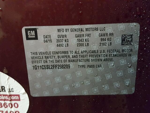 1G11C5SL2FF298209 - 2015 CHEVROLET MALIBU 1LT 栗色 照片 10
